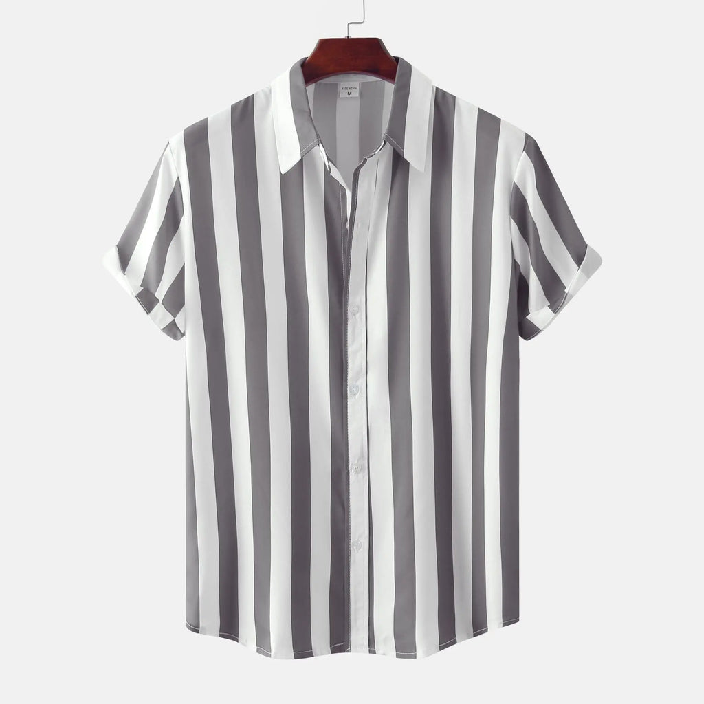 Men's 3D Printed Short Sleeve Turn Loose Shirt  Pre2brand Gray-3XL