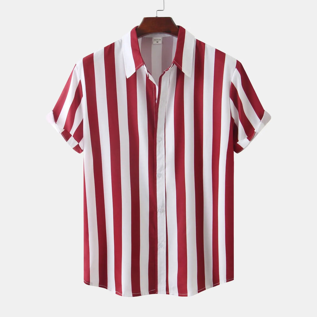 Men's 3D Printed Short Sleeve Turn Loose Shirt  Pre2brand Red-3XL