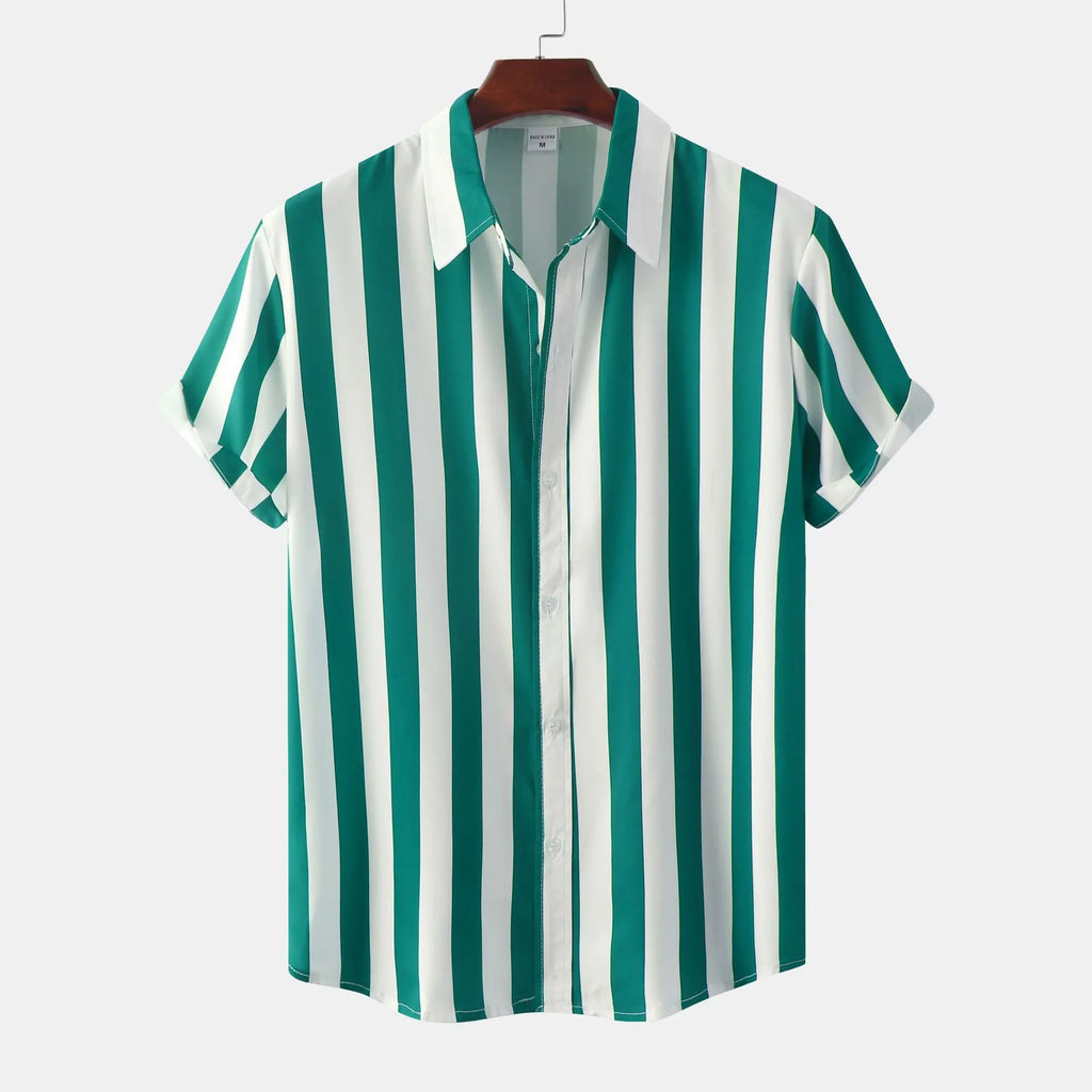 Men's 3D Printed Short Sleeve Turn Loose Shirt  Pre2brand Lake-Blue-3XL
