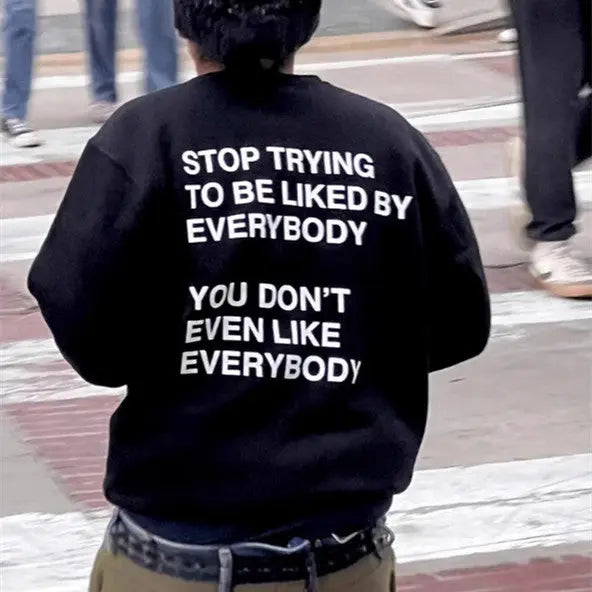 Men's And Women's Sweatshirt Slogan Drawstring Printed Hoodie  Pre2brand Black-Round-Neck-Sweater-5XL