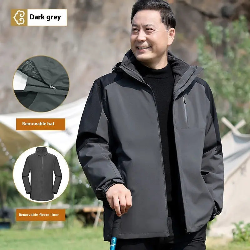 Men's Assault Jacket Fleece-lined Detachable Three-in-one Coat  Pre2brand Black-And-Gray-195