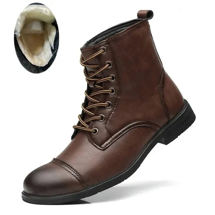 Men's Boots Plush Warm Men's Leather Boot Italian Style Men's Chelsea Boots Outdoor Boot Man Ankle Boots Shoes for Men  Pre2brand Dark-Brown-plush-45