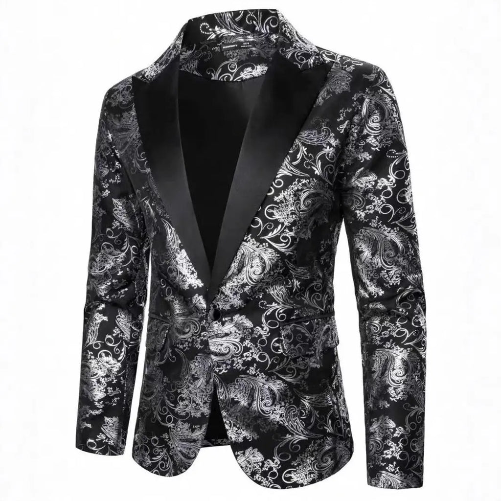 Men's Bronzing Printed Suit Jacket Fashion  Pre2brand Silver-2XL