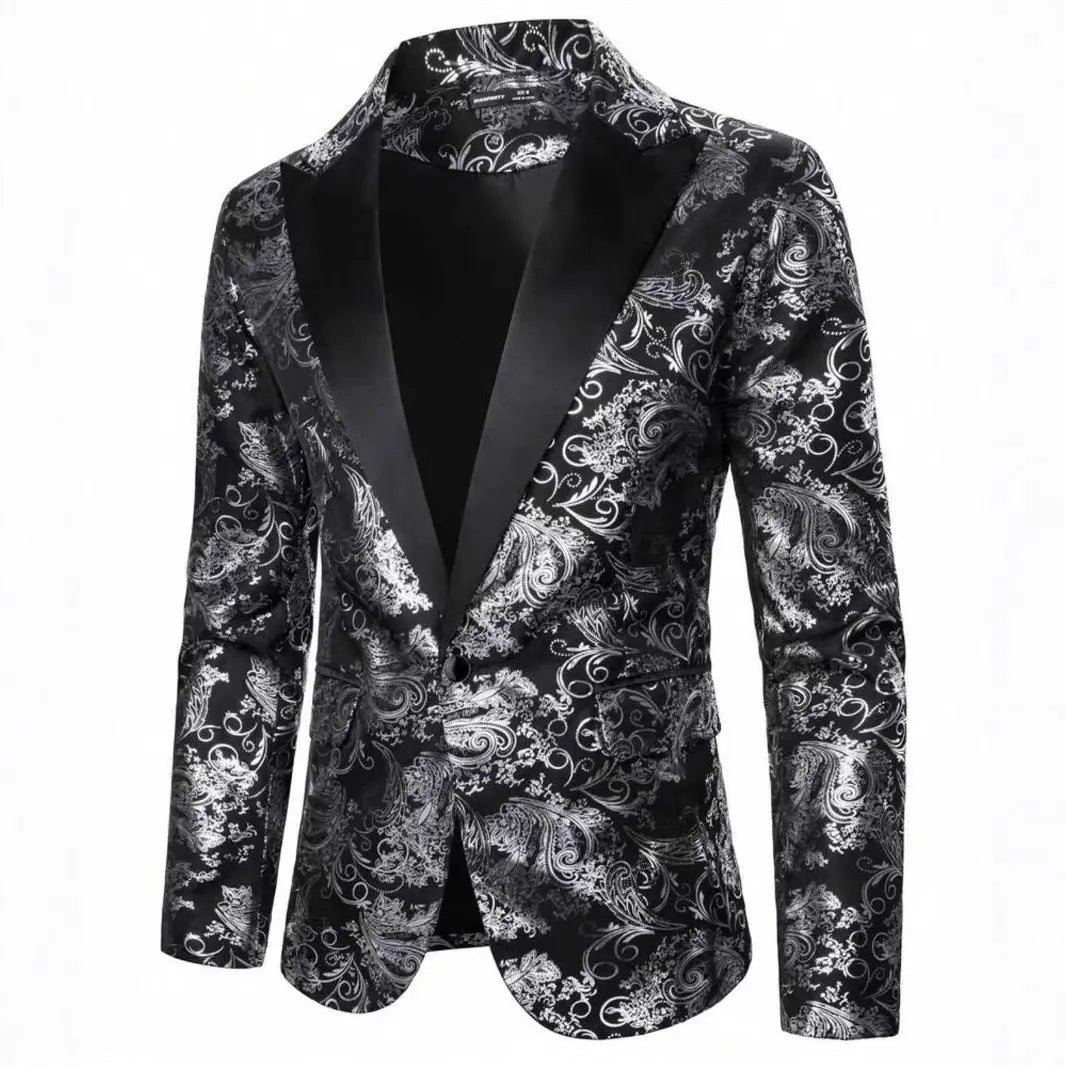 Men's Bronzing Printed Suit Jacket Fashion  Pre2brand Silver-2XL