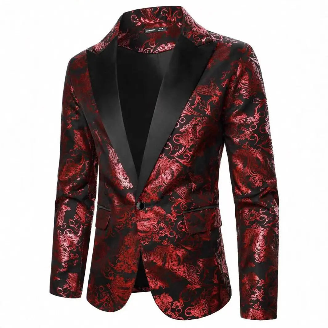 Men's Bronzing Printed Suit Jacket Fashion  Pre2brand Red-2XL
