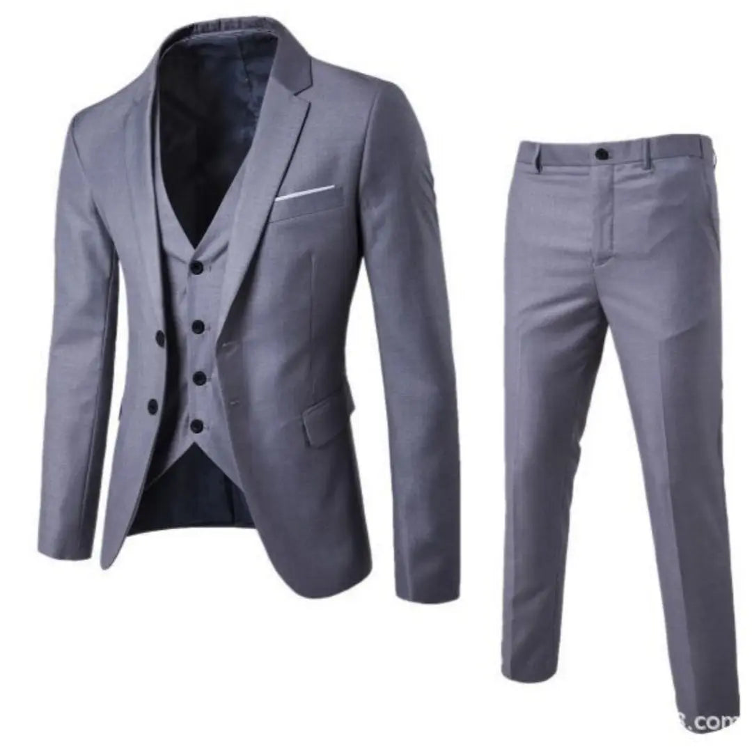 Men's Business Cotton Blend Casual Suit  Pre2brand Two-Buttons-Gray-6XL