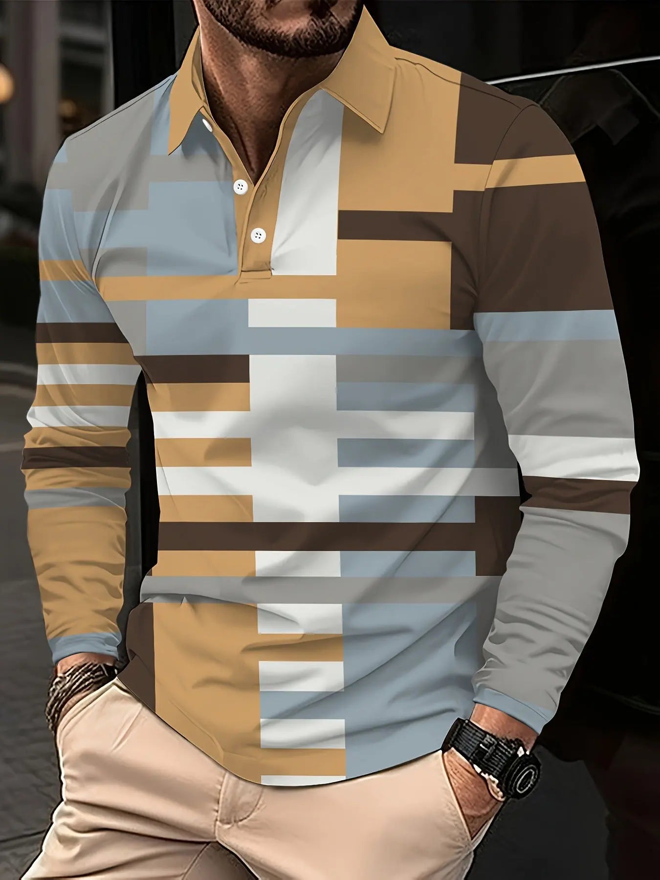 Men's Button Casual Slim Lapel 3D Printed Long Sleeve  Pre2brand PLS779-5XL