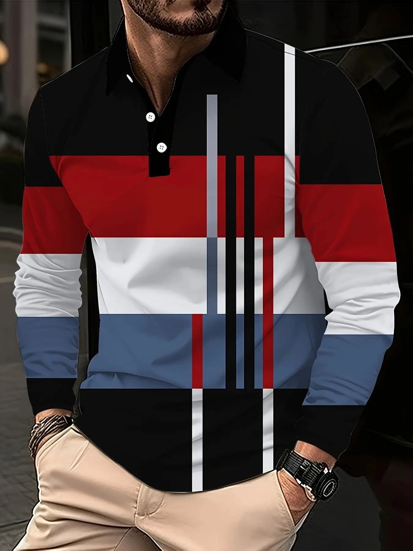 Men's Button Casual Slim Lapel 3D Printed Long Sleeve  Pre2brand PLS784-5XL