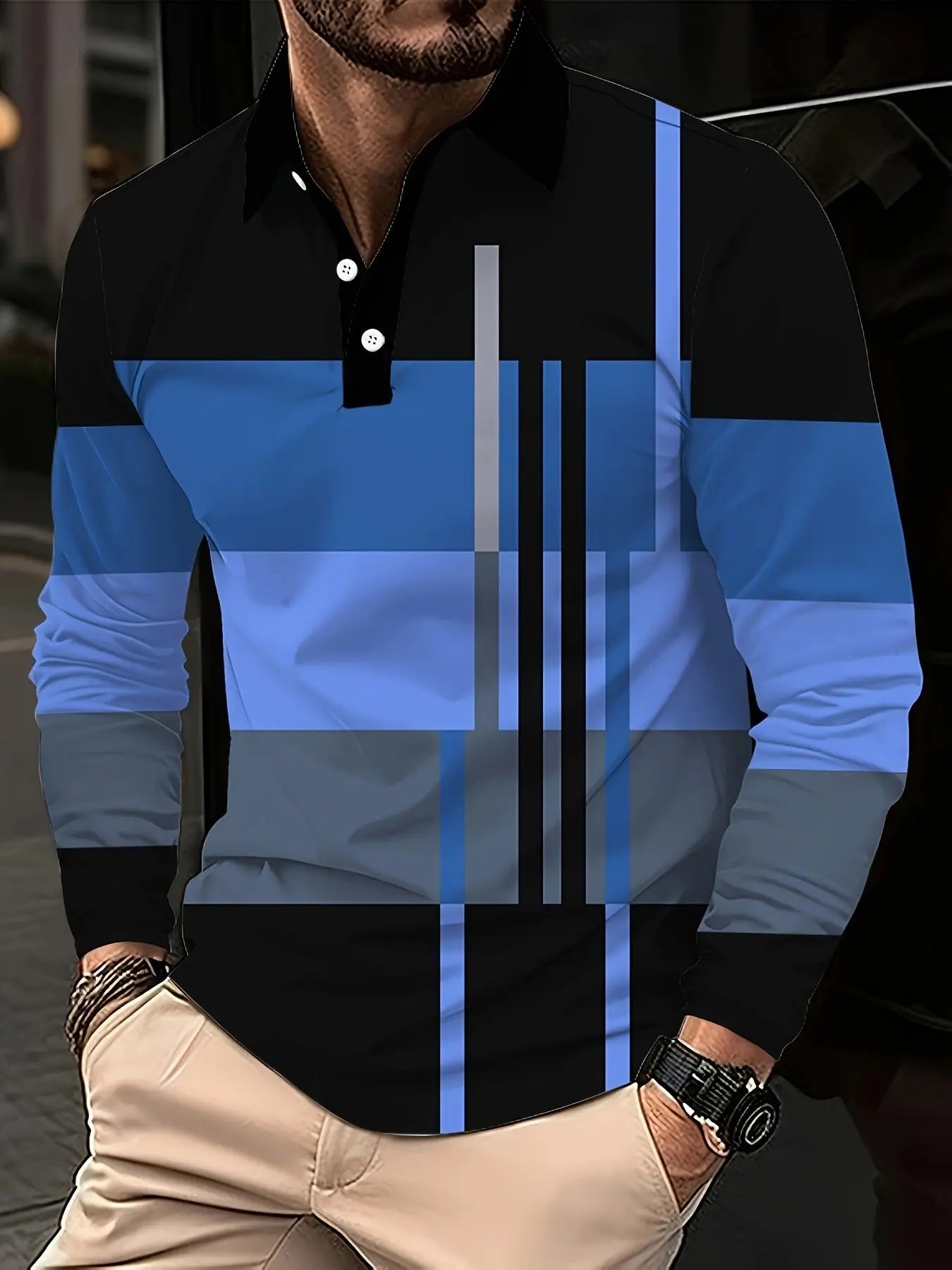 Men's Button Casual Slim Lapel 3D Printed Long Sleeve  Pre2brand PLS785-5XL