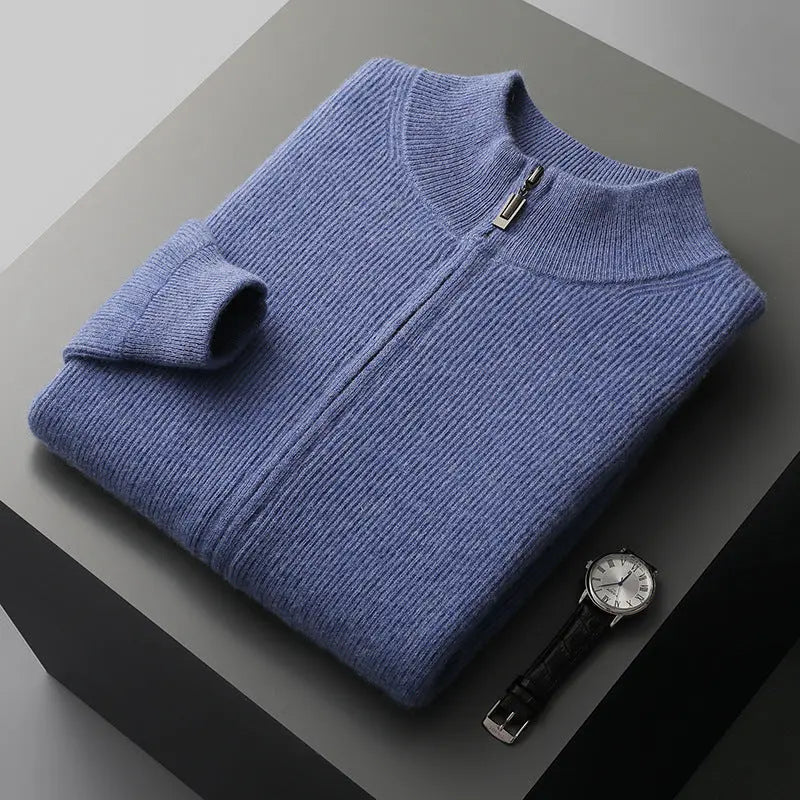 Men's Cardigan Half Turtleneck Zipper Wool Coat Sweater  Pre2brand Noble-Blue-XXXL