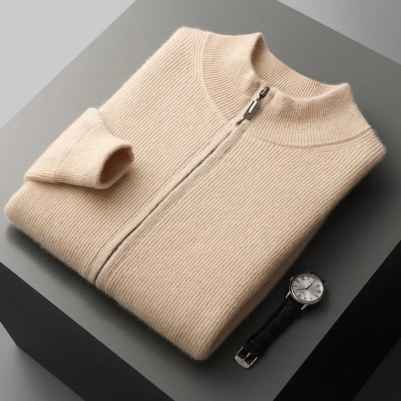 Men's Cardigan Half Turtleneck Zipper Wool Coat Sweater  Pre2brand Raw-Velvet-Rice-XXXL