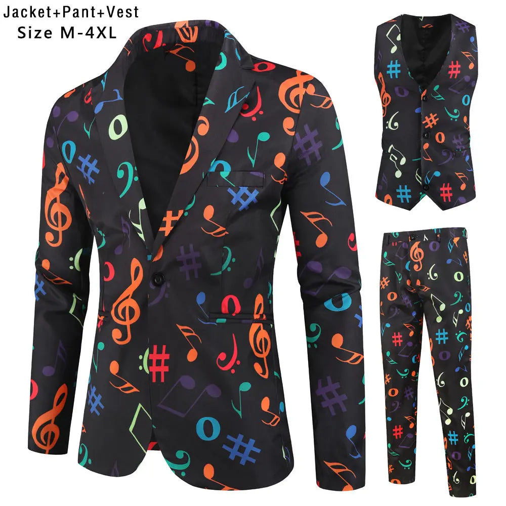 Men's Casual 3D Printing Suit Vest Trouser Suit  Pre2brand 3PC-Set-XXXXL