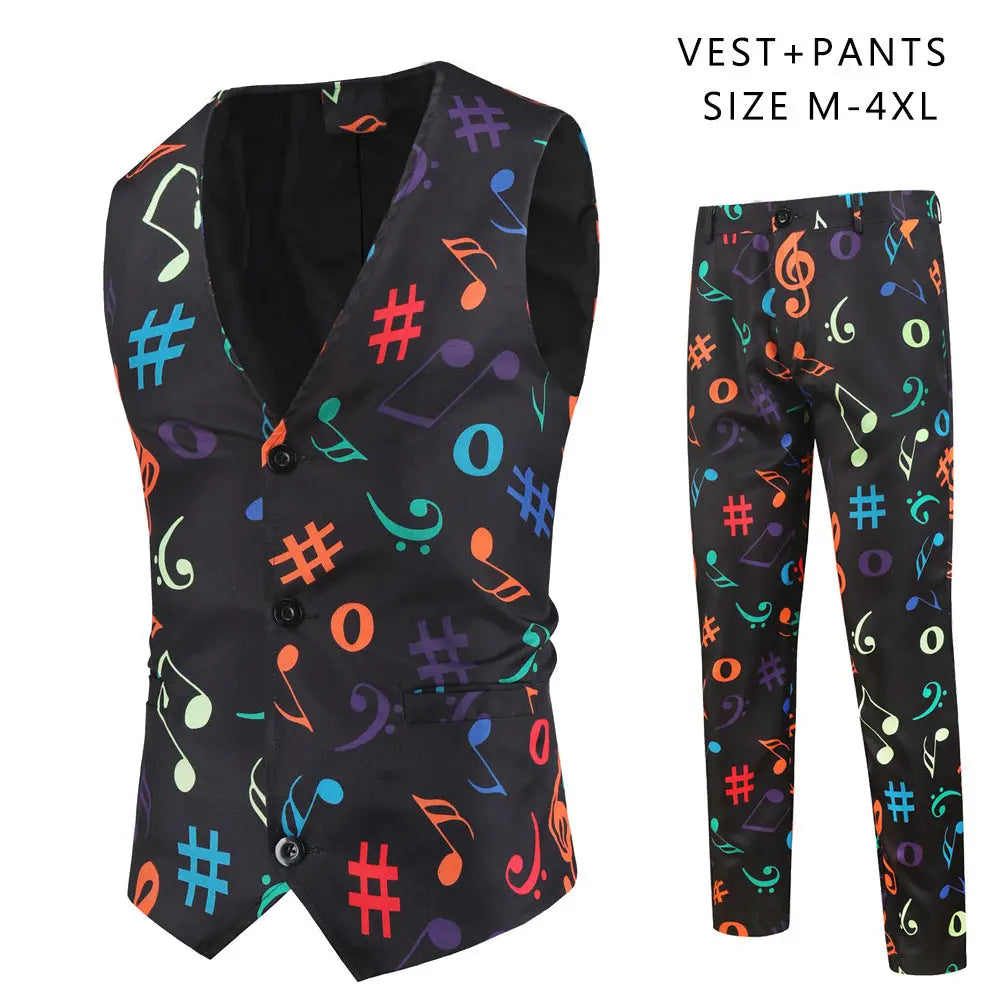Men's Casual 3D Printing Suit Vest Trouser Suit  Pre2brand Vest-And-Suit-Pants-XXXXL