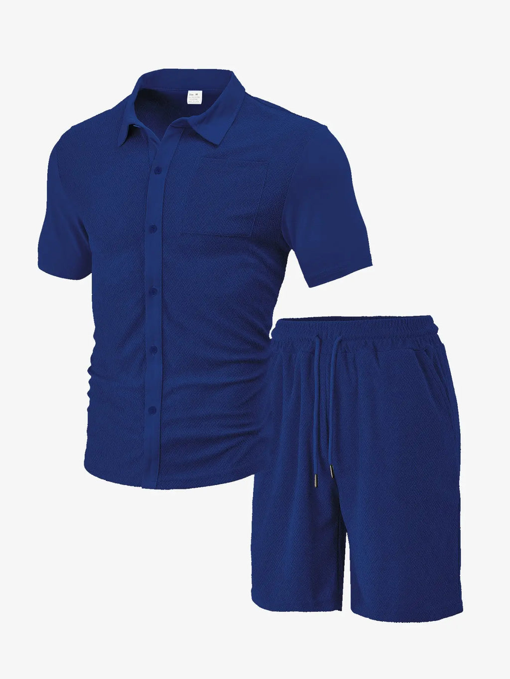 Men's Casual Button Solid Color Towel Figured Cloth Short Sleeve Suit  Pre2brand Navy-Blue-3XL