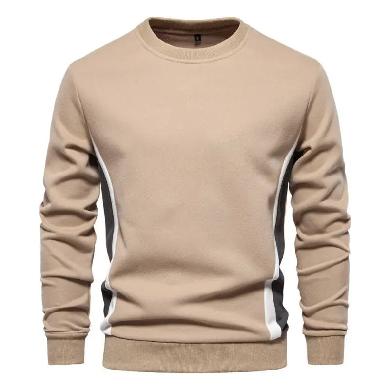 Men's Casual Slim Fit Round Neck Long Sleeves Patchwork Sweater  Pre2brand Apricot-XXL