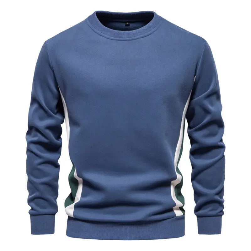 Men's Casual Slim Fit Round Neck Long Sleeves Patchwork Sweater  Pre2brand Denim-Blue-XXL