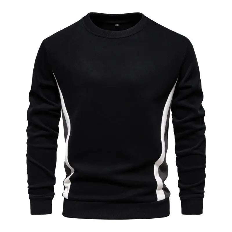 Men's Casual Slim Fit Round Neck Long Sleeves Patchwork Sweater  Pre2brand Black-XXL