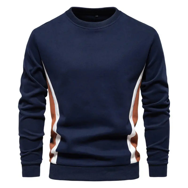 Men's Casual Slim Fit Round Neck Long Sleeves Patchwork Sweater  Pre2brand Navy-Blue-XXL