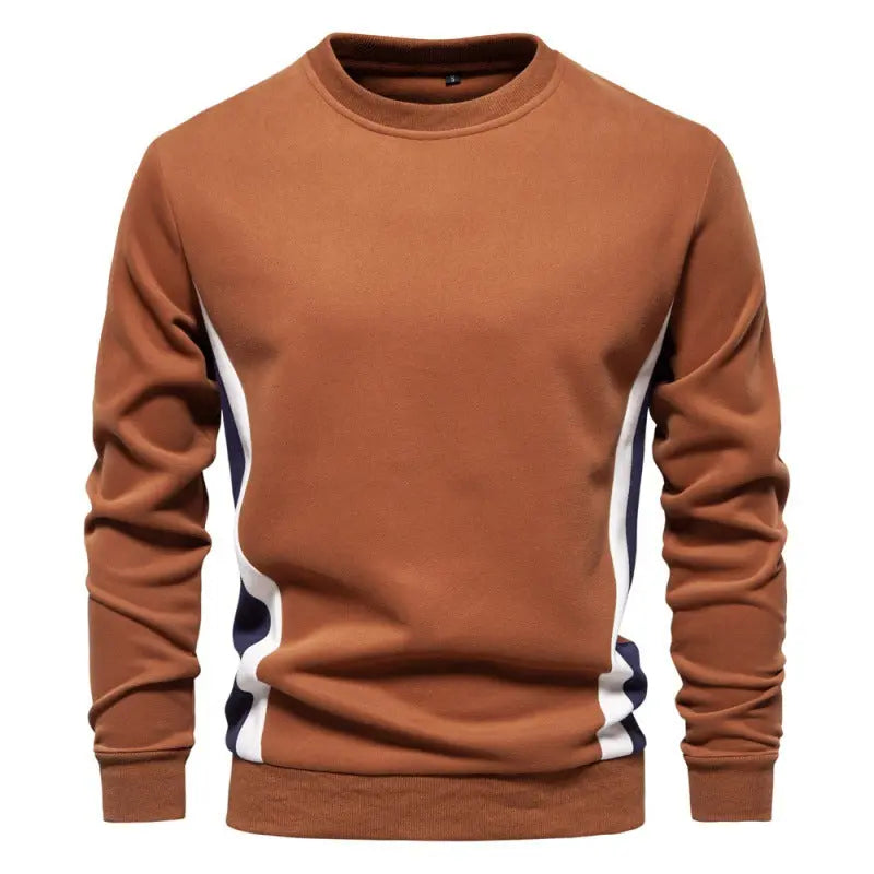 Men's Casual Slim Fit Round Neck Long Sleeves Patchwork Sweater  Pre2brand Yellowish-Brown-XXL