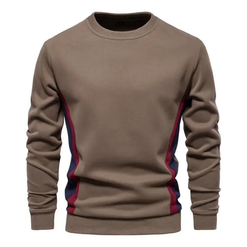 Men's Casual Slim Fit Round Neck Long Sleeves Patchwork Sweater  Pre2brand Khaki-XXL