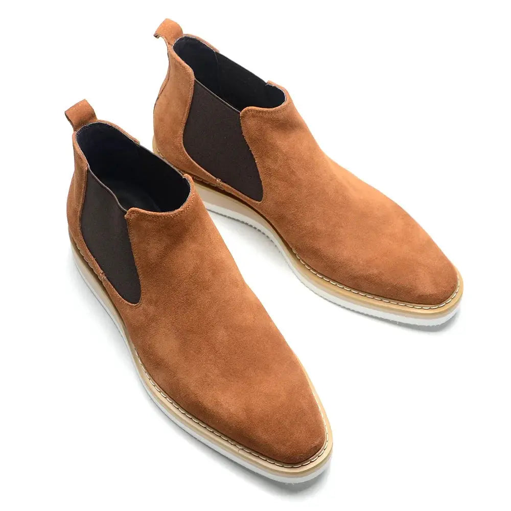 Men's Chelsea Ankle Boots Cow Suede Leather Classic British Style High Top Casual Sneaker Men Shoes Black Brown Motorcycle Boots - Pre2brand