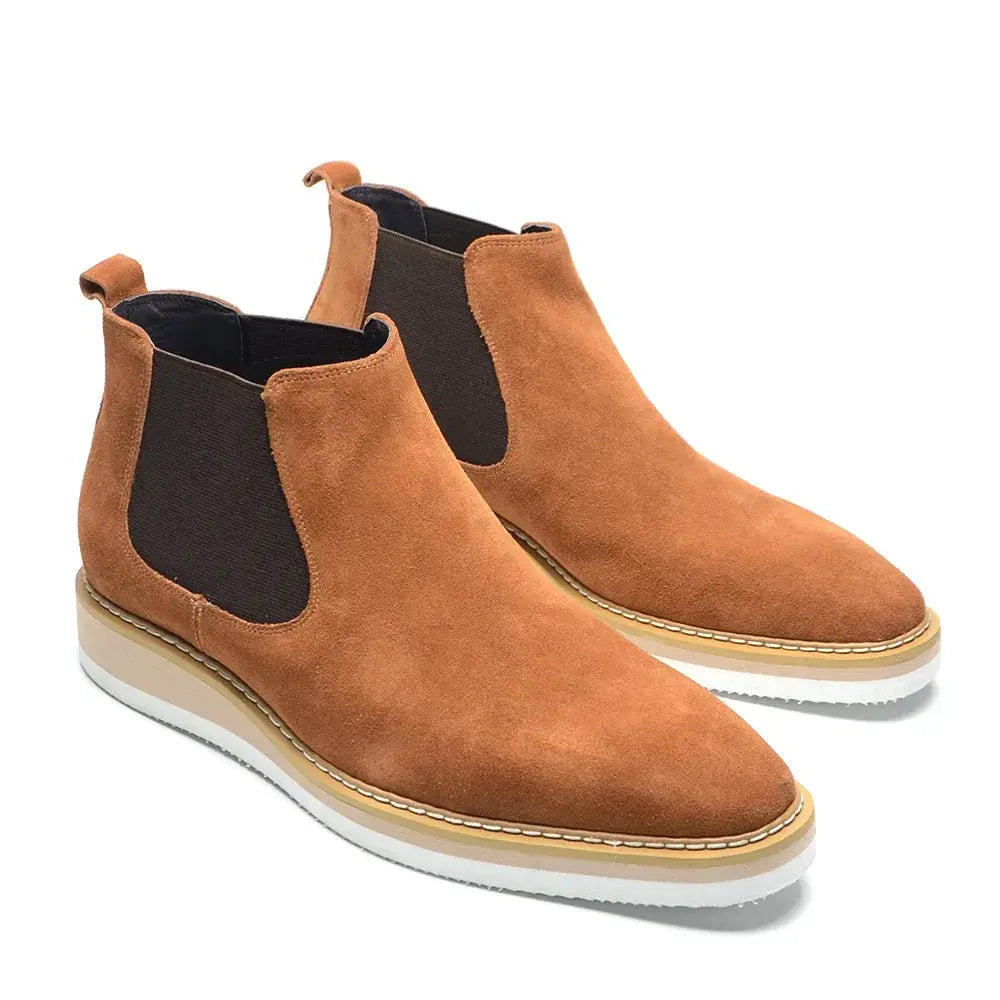 Men's Chelsea Ankle Boots Cow Suede Leather Classic British Style High Top Casual Sneaker Men Shoes Black Brown Motorcycle Boots - Pre2brand