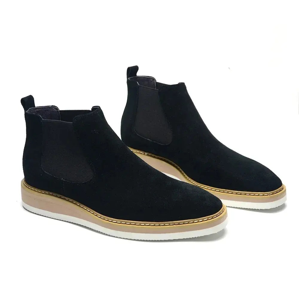 Men's Chelsea Ankle Boots Cow Suede Leather Classic British Style High Top Casual Sneaker Men Shoes Black Brown Motorcycle Boots - Pre2brand