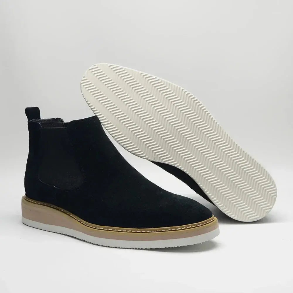 Men's Chelsea Ankle Boots Cow Suede Leather Classic British Style High Top Casual Sneaker Men Shoes Black Brown Motorcycle Boots - Pre2brand
