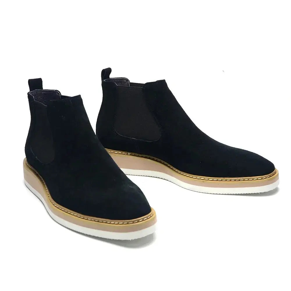Men's Chelsea Ankle Boots Cow Suede Leather Classic British Style High Top Casual Sneaker Men Shoes Black Brown Motorcycle Boots - Pre2brand