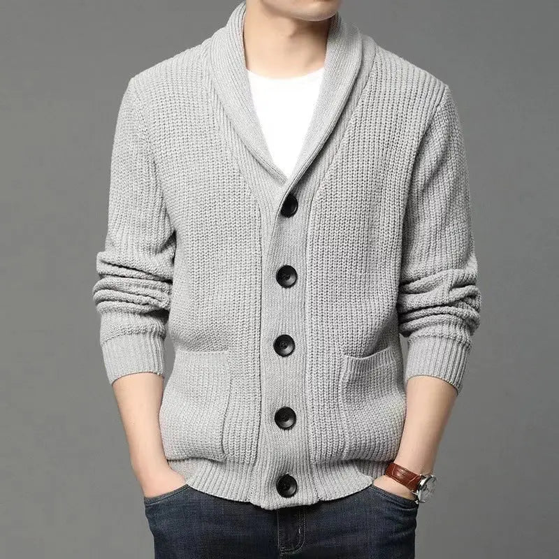 Men's Classic Lapel Cardigan Casual Sweater  Pre2brand Gray-XXXL