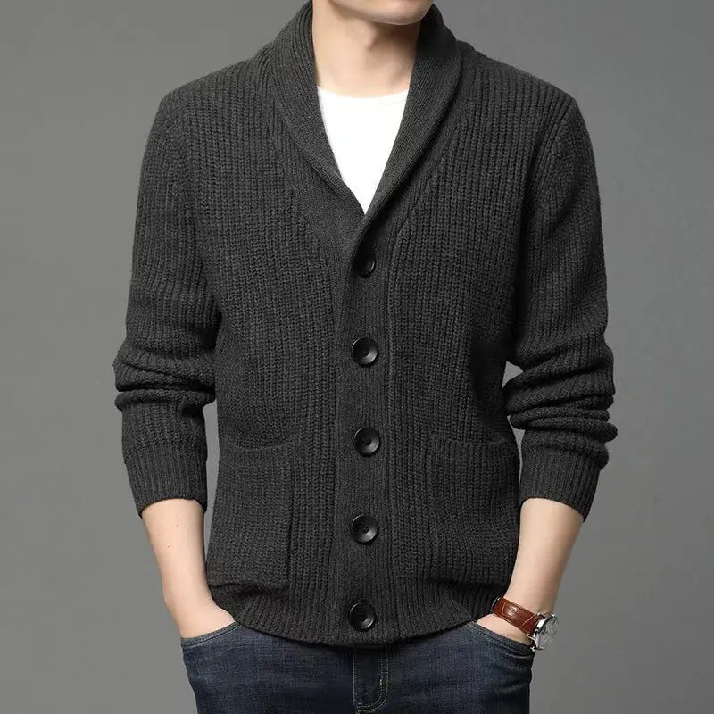 Men's Classic Lapel Cardigan Casual Sweater  Pre2brand Black-XXXL