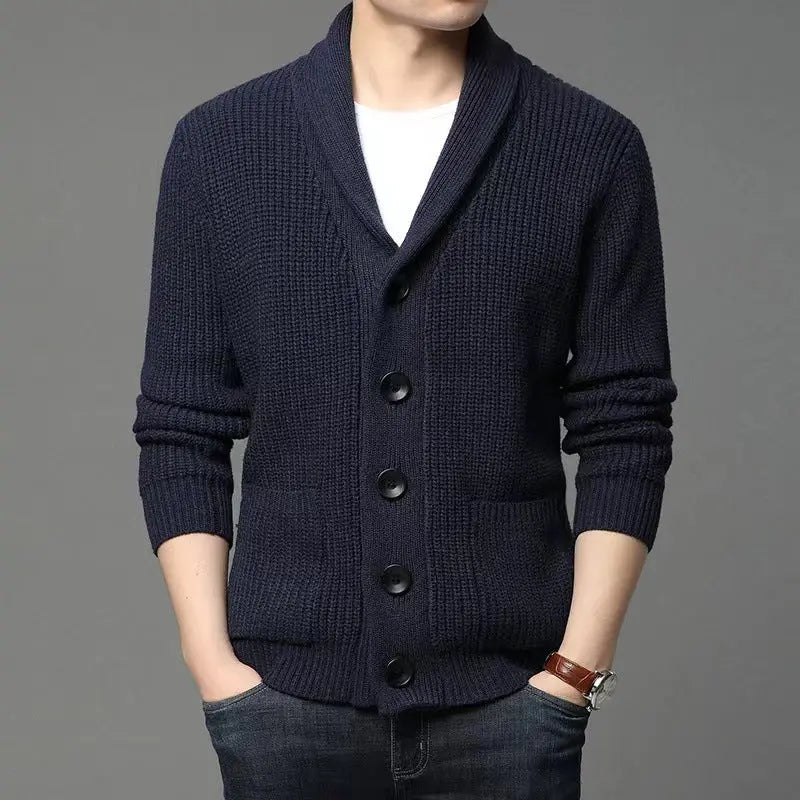 Men's Classic Lapel Cardigan Casual Sweater  Pre2brand Dark-Blue-XXXL