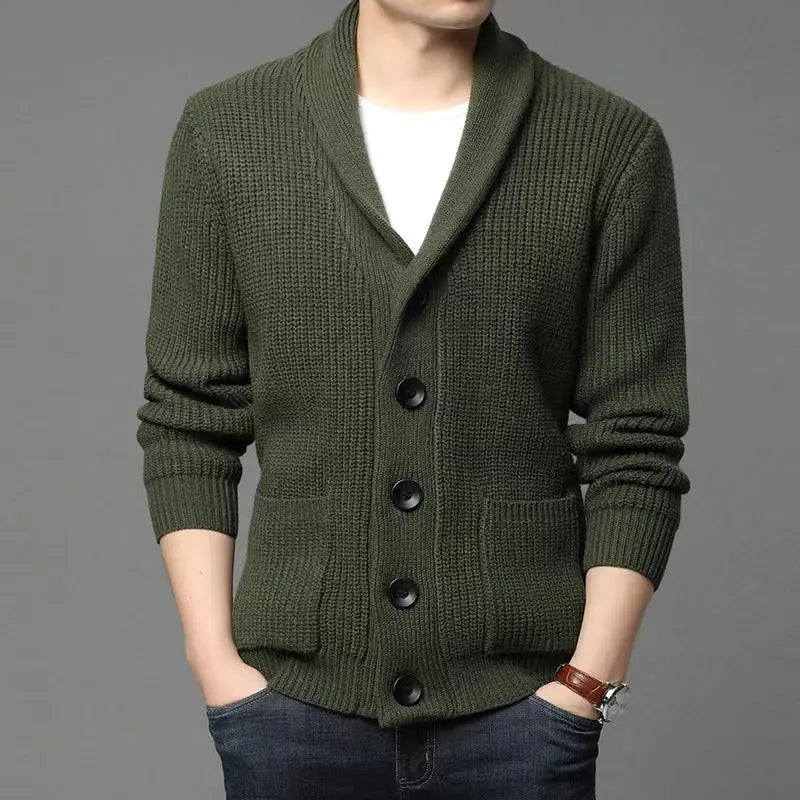 Men's Classic Lapel Cardigan Casual Sweater  Pre2brand Army-Green-XXXL