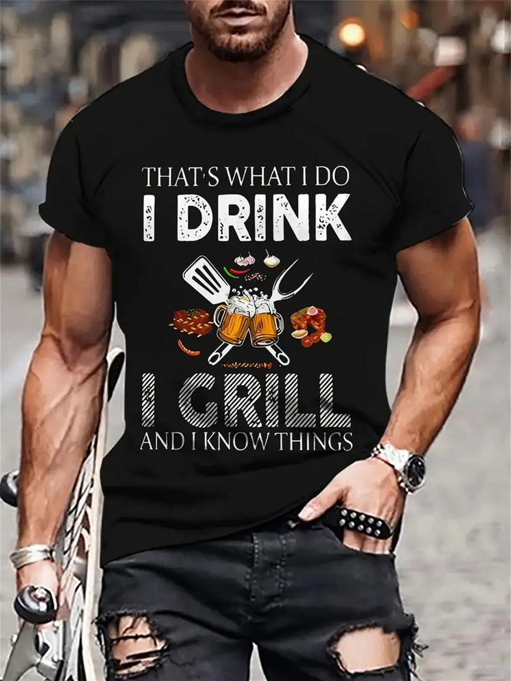 Men's Creative Top, Casual Short Sleeved Round Neck T-shirt, Summer Outdoor Casual Suit - Pre2brand