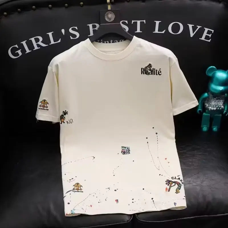 Men's Embroidery T-shirt Round Neck Fashion  Pre2brand Apricot-3XL