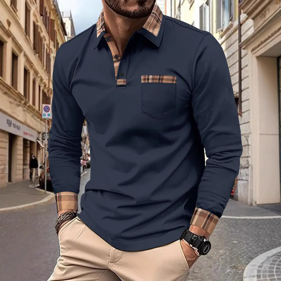 Men's Fashion Casual Solid Color Sports Polo Shirts  Pre2brand Navy-Blue-XXXL