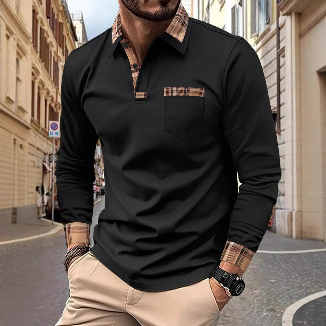 Men's Fashion Casual Solid Color Sports Polo Shirts  Pre2brand Black-XXXL
