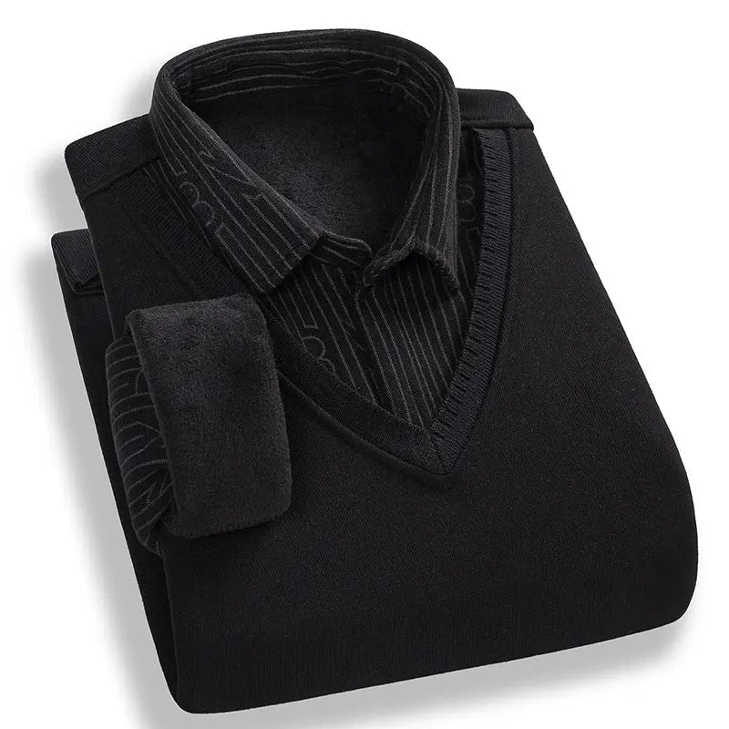 Men's Fashion Personality Shirt Velvet Sweater  Pre2brand Black-4XL