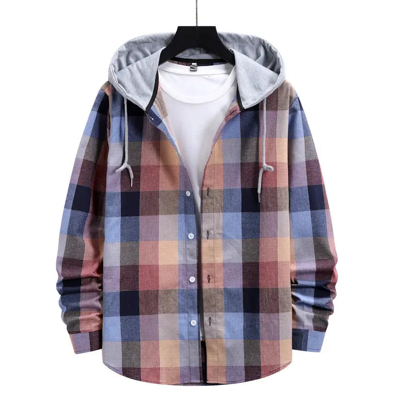 Men's Fashion Plaid Hooded Casual Shirt  Pre2brand Red-XXL