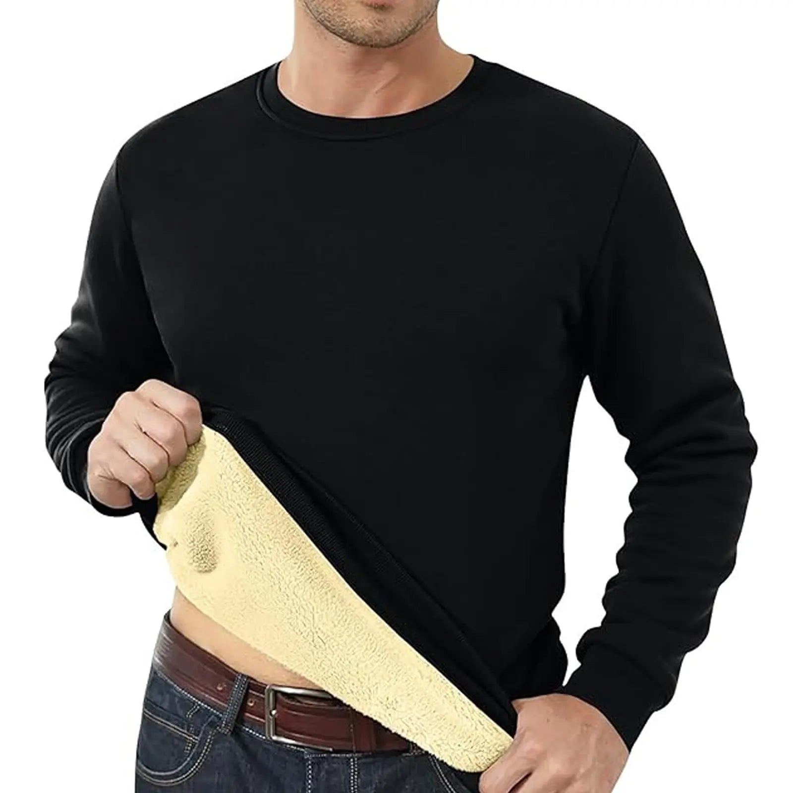 Men's Fleece Lined Padded Warm Keeping Loose Pullover Cashmere Hoodie  Pre2brand Black-3XL