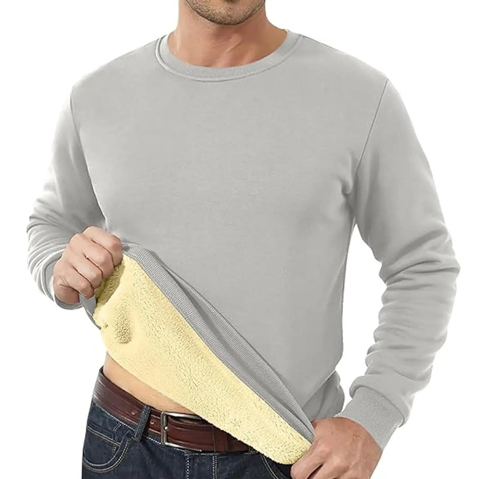 Men's Fleece Lined Padded Warm Keeping Loose Pullover Cashmere Hoodie  Pre2brand Light-Gray-3XL