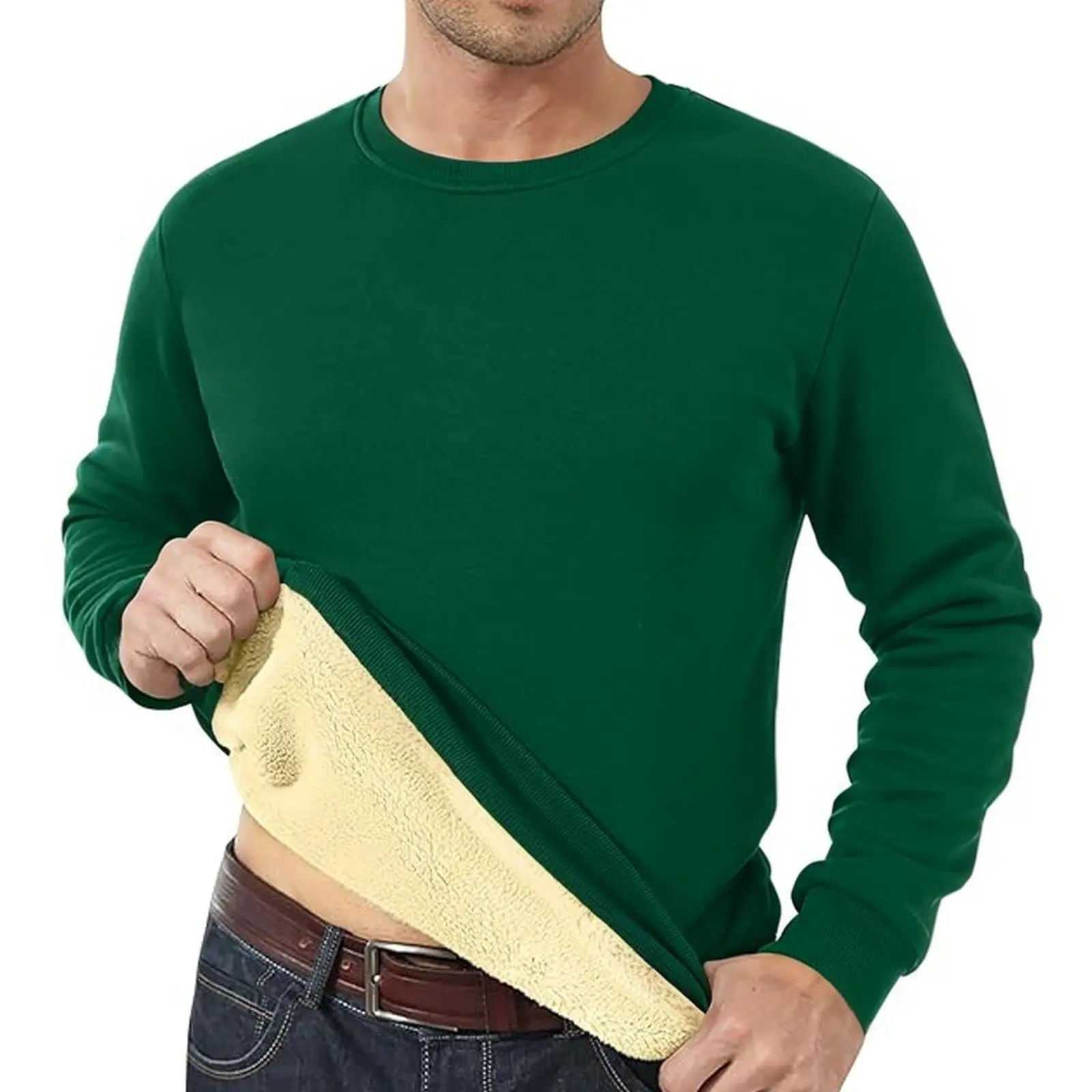 Men's Fleece Lined Padded Warm Keeping Loose Pullover Cashmere Hoodie  Pre2brand Dark-Green-3XL