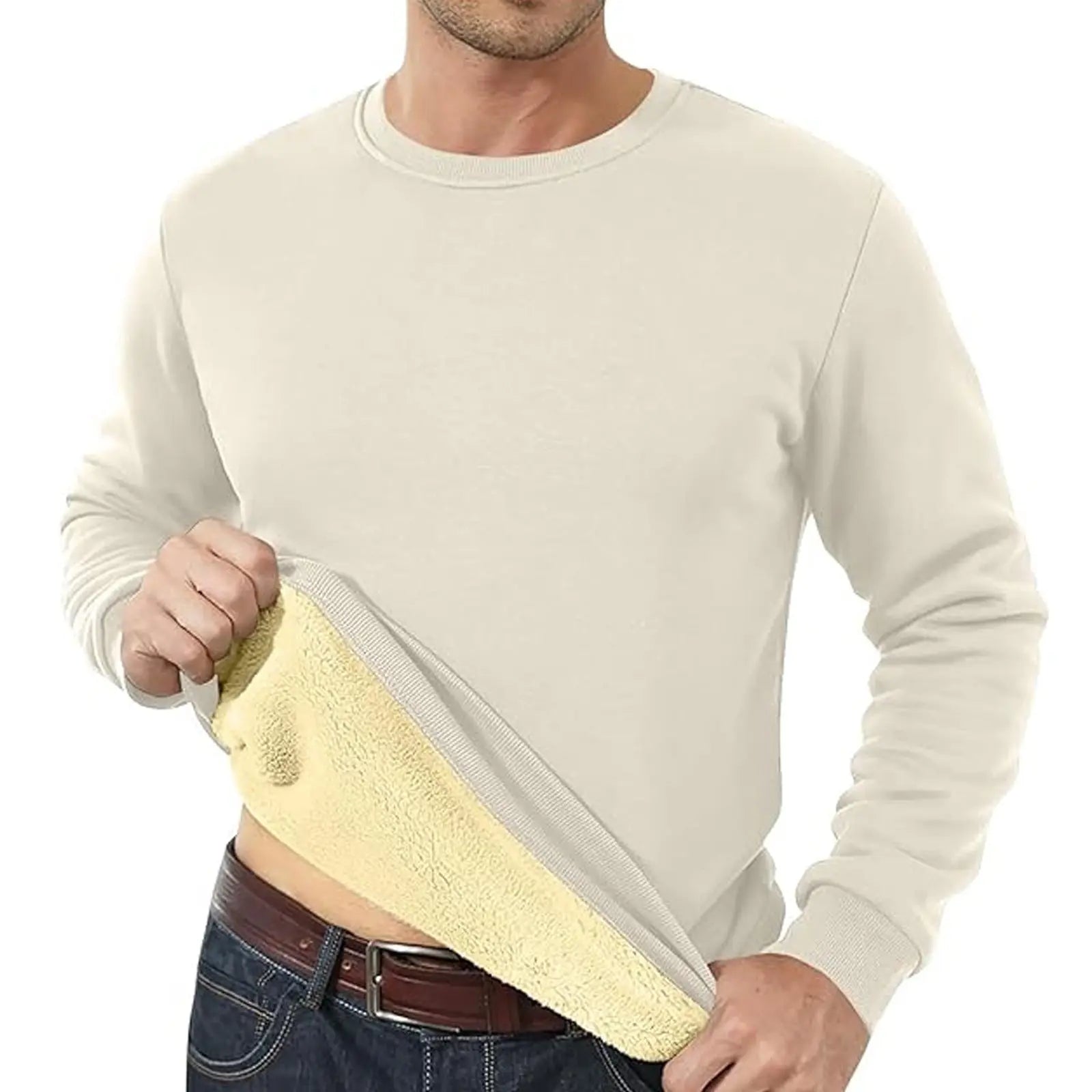 Men's Fleece Lined Padded Warm Keeping Loose Pullover Cashmere Hoodie  Pre2brand Apricot-3XL