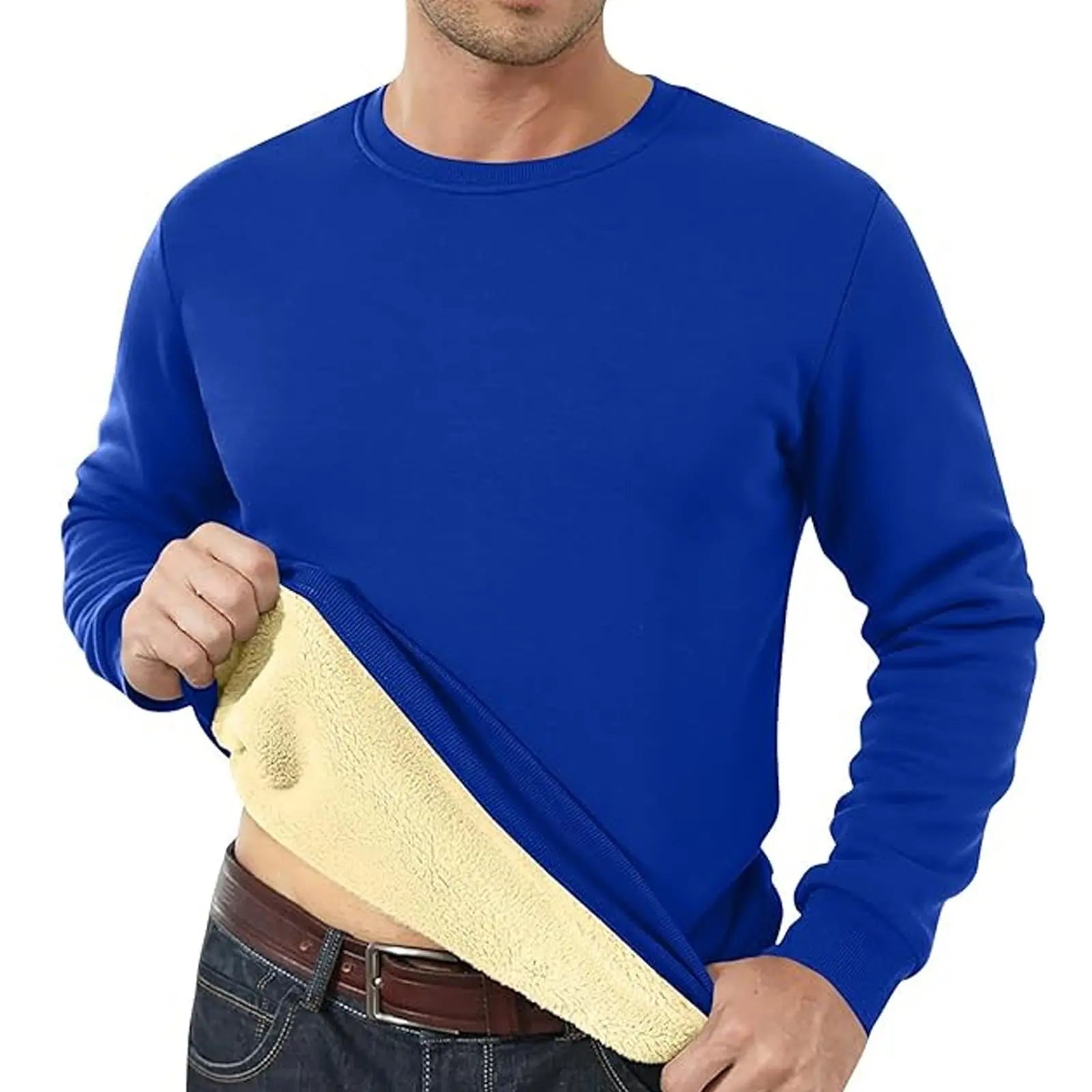 Men's Fleece Lined Padded Warm Keeping Loose Pullover Cashmere Hoodie  Pre2brand Sapphire-Blue-3XL