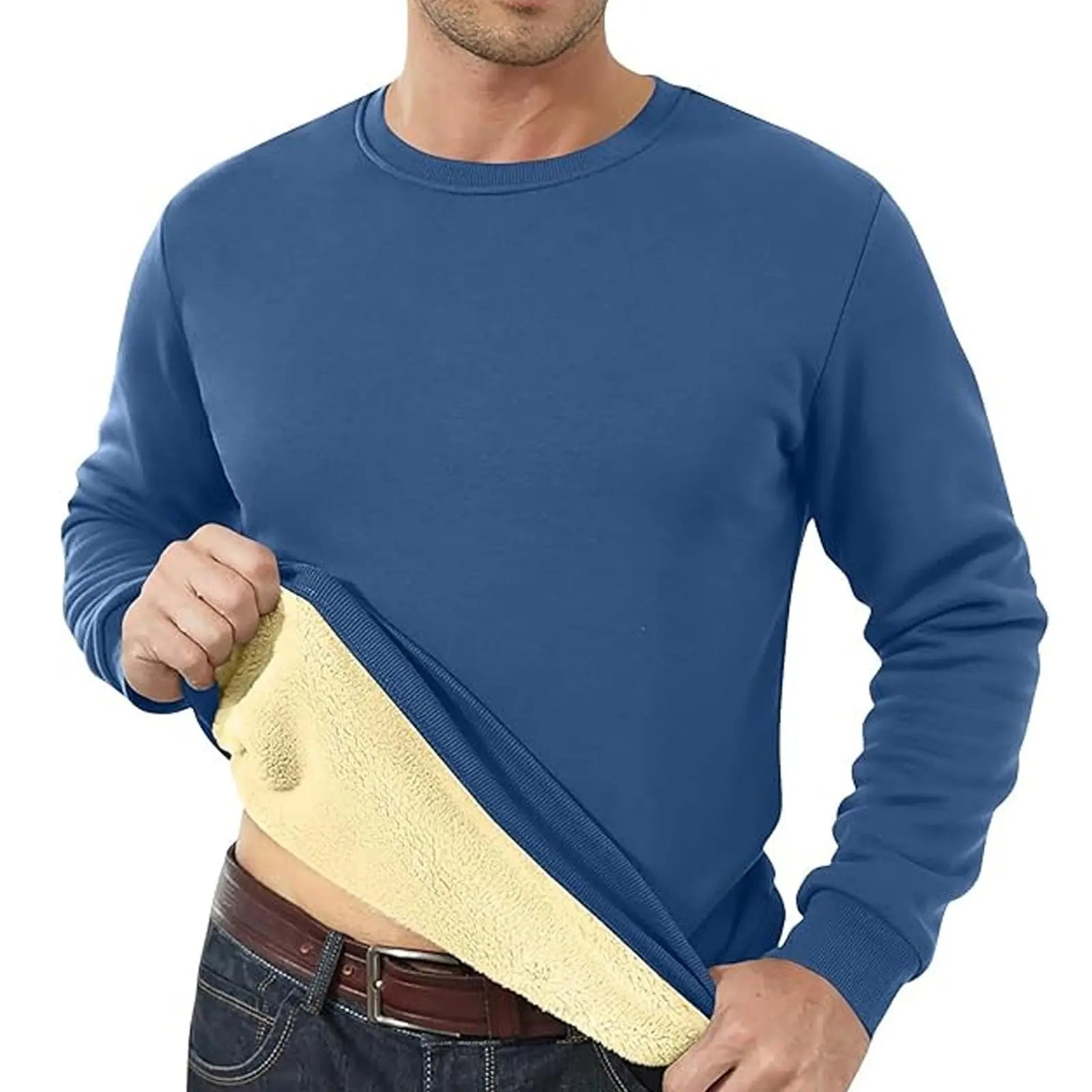 Men's Fleece Lined Padded Warm Keeping Loose Pullover Cashmere Hoodie  Pre2brand Blue-3XL