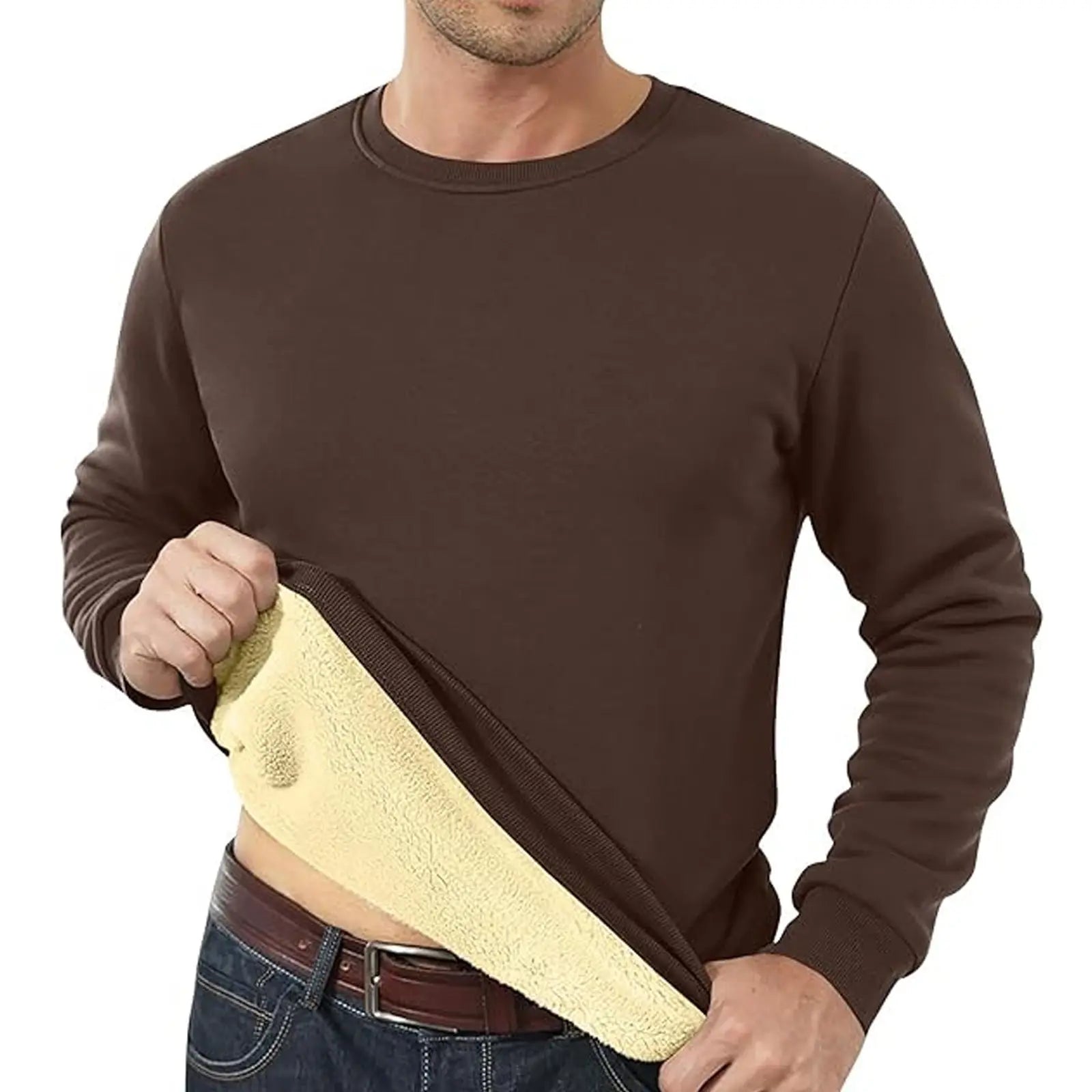 Men's Fleece Lined Padded Warm Keeping Loose Pullover Cashmere Hoodie  Pre2brand Brown-3XL