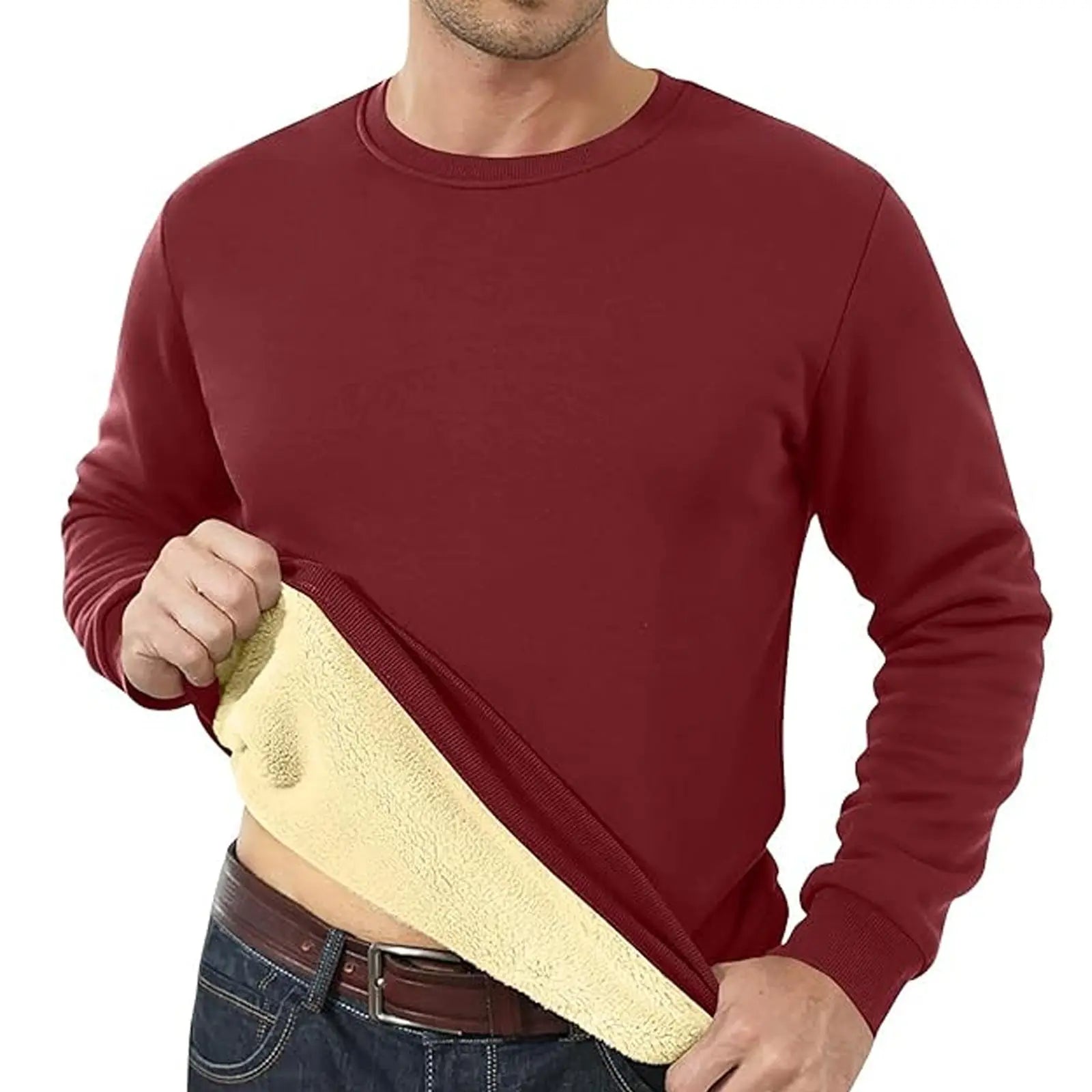 Men's Fleece Lined Padded Warm Keeping Loose Pullover Cashmere Hoodie  Pre2brand Wine-Red-3XL