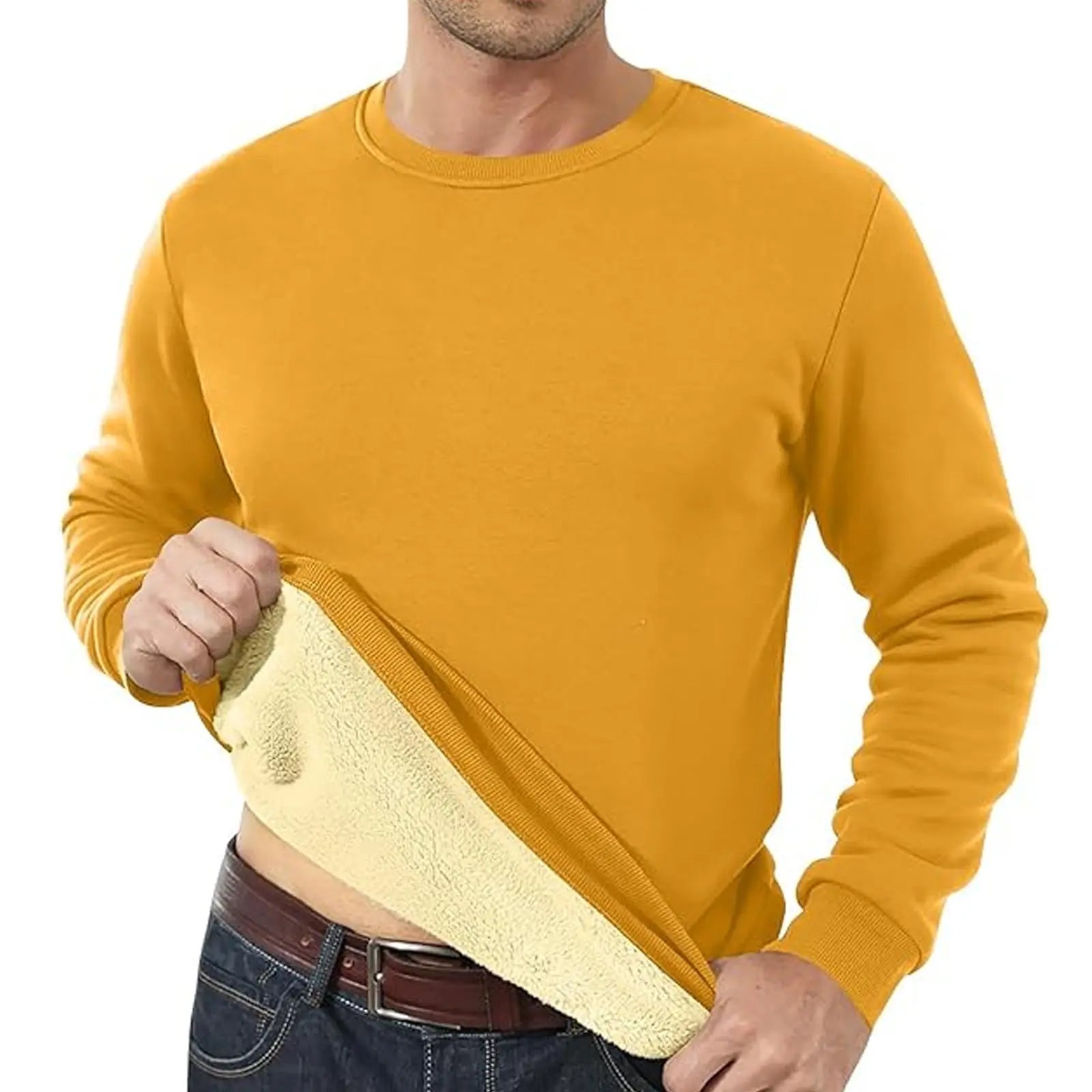 Men's Fleece Lined Padded Warm Keeping Loose Pullover Cashmere Hoodie  Pre2brand Yellow-3XL