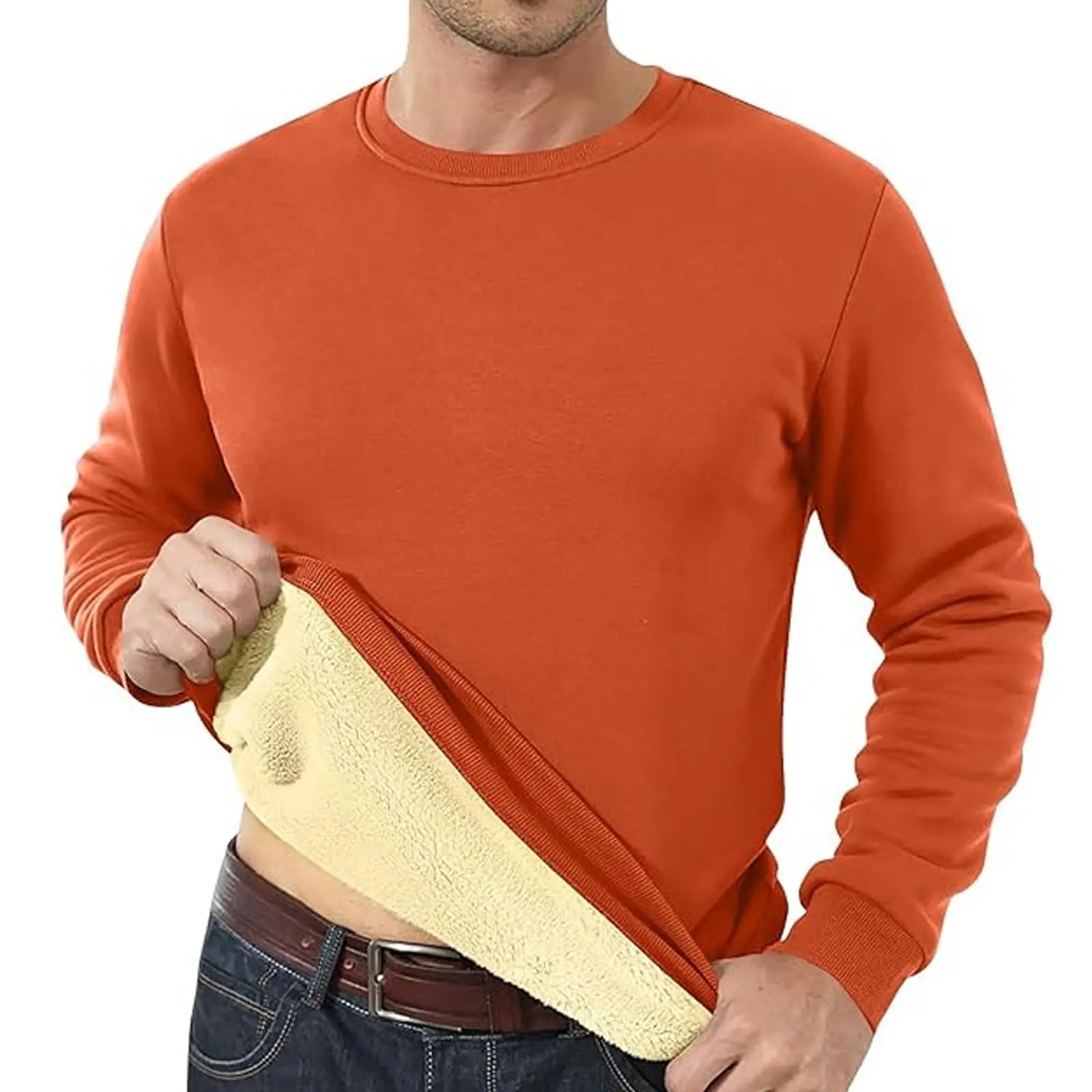 Men's Fleece Lined Padded Warm Keeping Loose Pullover Cashmere Hoodie  Pre2brand Orange-3XL