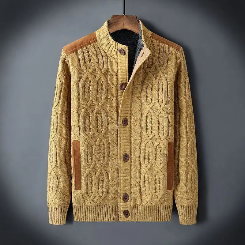 Men's Fleece-lined Thickened Sweater Autumn And Winter  Pre2brand Yellow-4XL